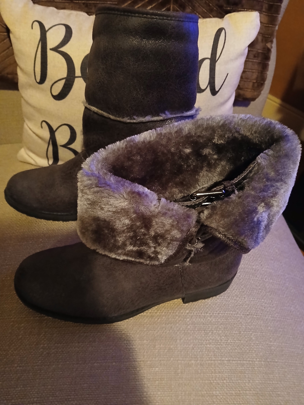 Bass Women's Fold-Over Faux Fur Ankle Boots - Gray
